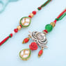 Lotus Charm Kundan Bhai Bhabhi Rakhi Set