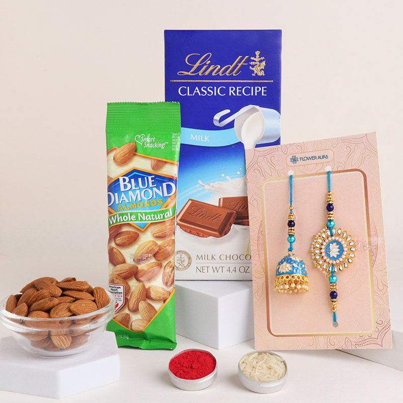 Lotus Couple Rakhi With Lindt N Almonds