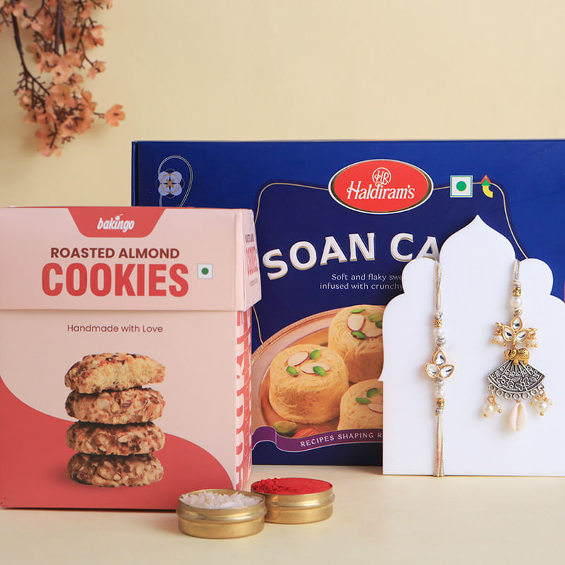 Lotus Motif Bhaiya Bhabhi Rakhis With Sweet Bites