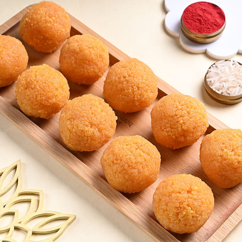 Lotus Motif Rakhi With Motichoor Ladoos