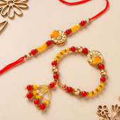 Traditional Golden Beads Rakhi For Couple