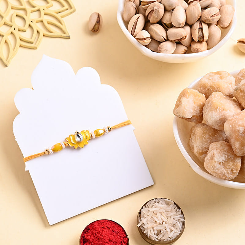 Lotus Rakhi With Pistachios N Shakarpara