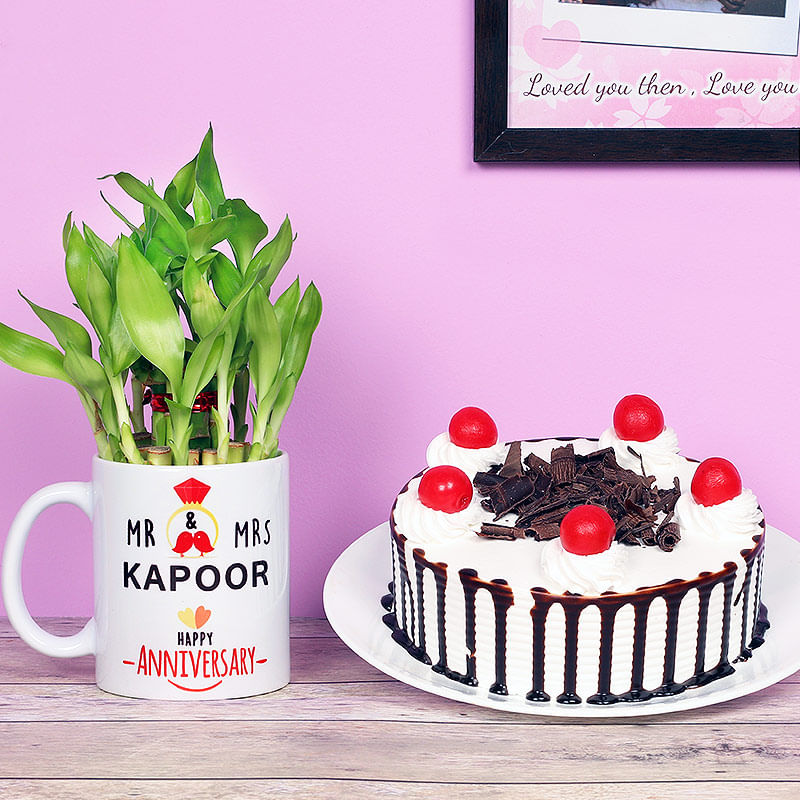 One Personalised Ceramic Mugand 500gm Blackforest Cake