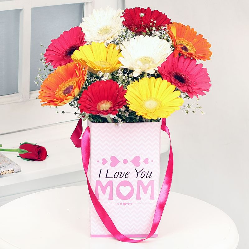 Bunch of Mixed Carnations for Mom in a Flower Box