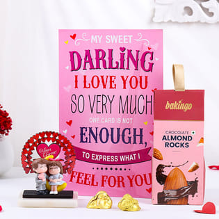 Love Card With Showpiece N Chocolates