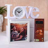 Love Clock With Frame N Chocolates For Valentine