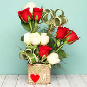 Bunch of Red and White Roses for Love