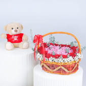 Love Gesture With Blooms N Teddy Bear