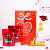 Love Greeting Card With Choco N Golden Rose