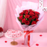 Love Heart Choco Cake N Red Roses Bouquet