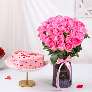 Love Heat Choco Cake N Regal Pink Roses