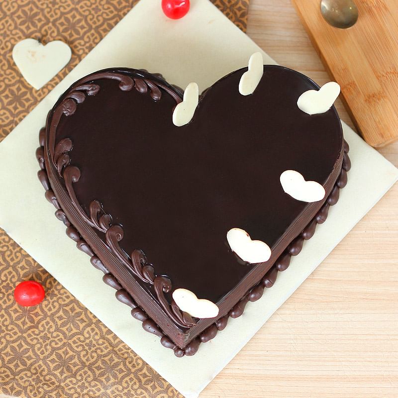 Chocolate Heart Cake with Choco Chips - Top View