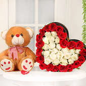 Heart Shaped Roses Arrangement with Teddy Combo