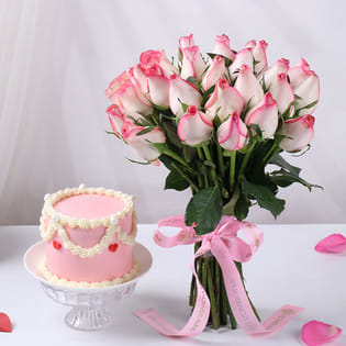 Love Lace Butterscotch Cake N Pink Roses Combo
