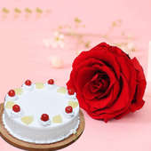 Love N Cake Combo - Forever Red Rose with 500gm Pineapple Cake