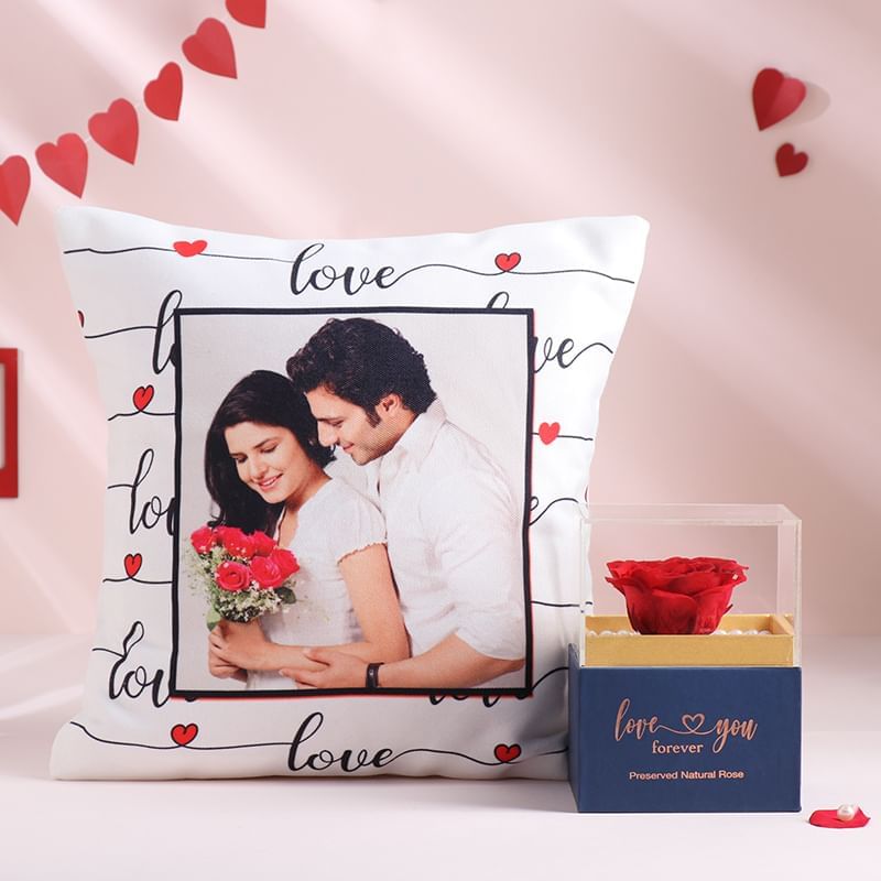 Love Photo Cushion N Preserved Rose