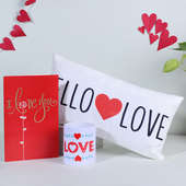 Love Pillow With Greeting Card N Mug