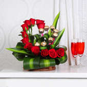 Love Rose Rocher Basket:12 Red Roses and 8 Ferrero Rochers