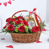 Shiny Red Roses N Rocher'S Hamper