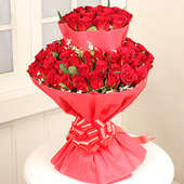 Two Layer Bunch of Fifty Red Roses