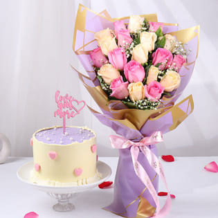 Love You Choco Cake N Mixed Blooms Combo
