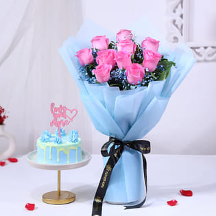 Love You Choco Cake With Pink Roses