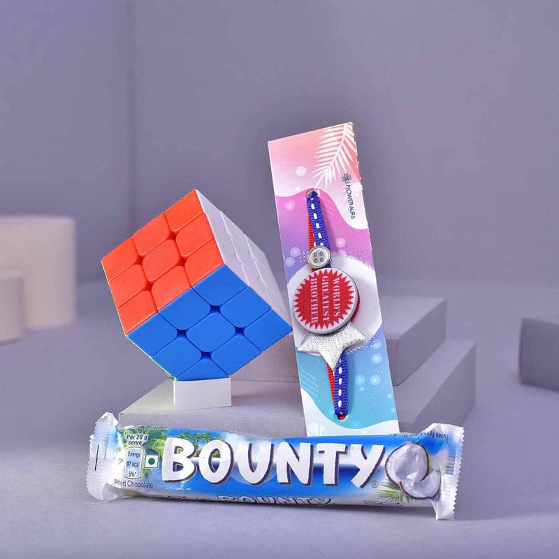 Lovely Kids Rakhi With Chocolate N Rubiks Cube