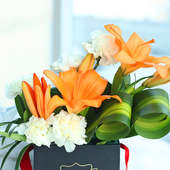 Orange Lilies & White Carnations in a Black Premium Box