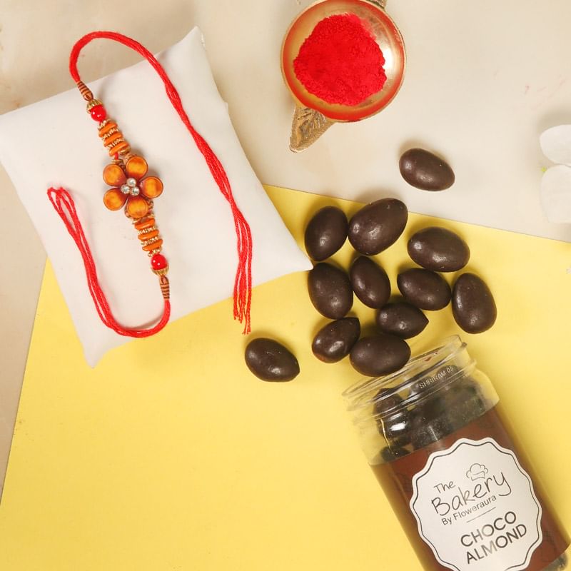 Lucious Choco Rakhi Combo - One Designer Rakhi with Complimentary Roli and Chawal 
