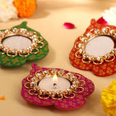 Luminous Brocade Diya Set Of 3