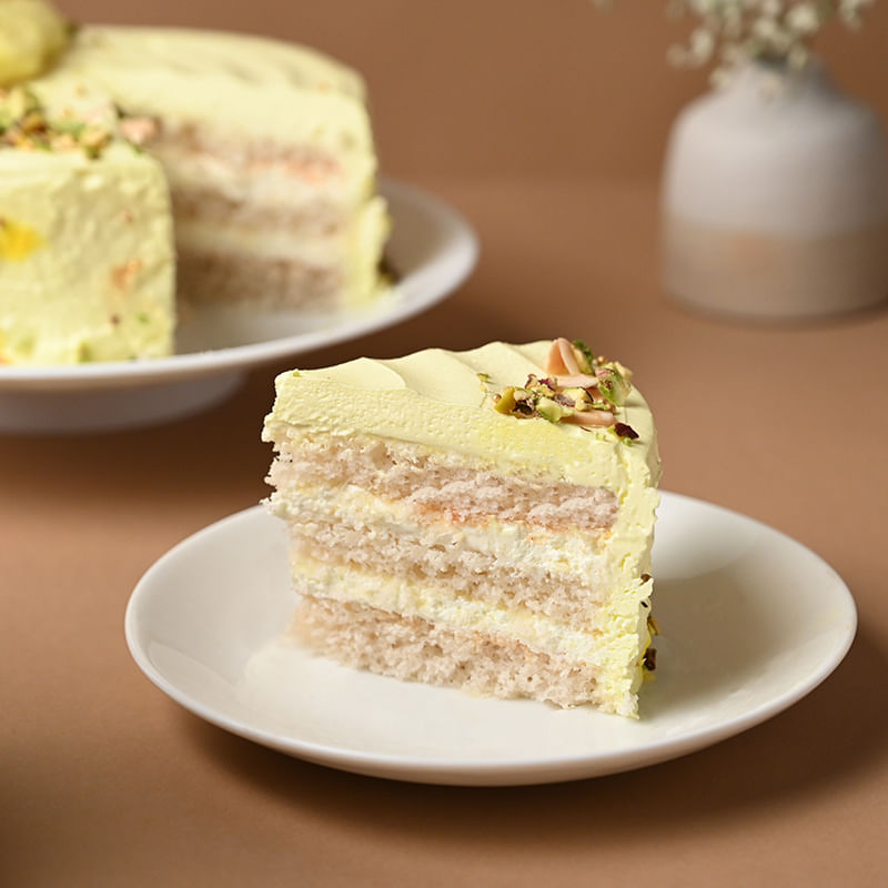 Rasmalai Pista Cream Cake Slice View