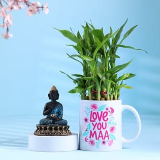 Lush Bamboo Plant N Buddha Figurine For Mom