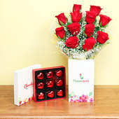 Twelve Red Roses Bunch with Chocolates Combo