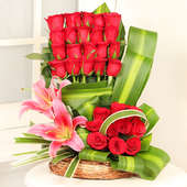 Roses and Lilies Arrangement in a Basket