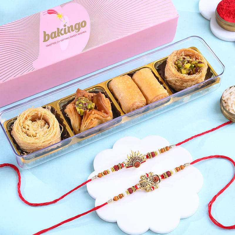 Mahadev Rudraksha Rakhi Duo With Baklava