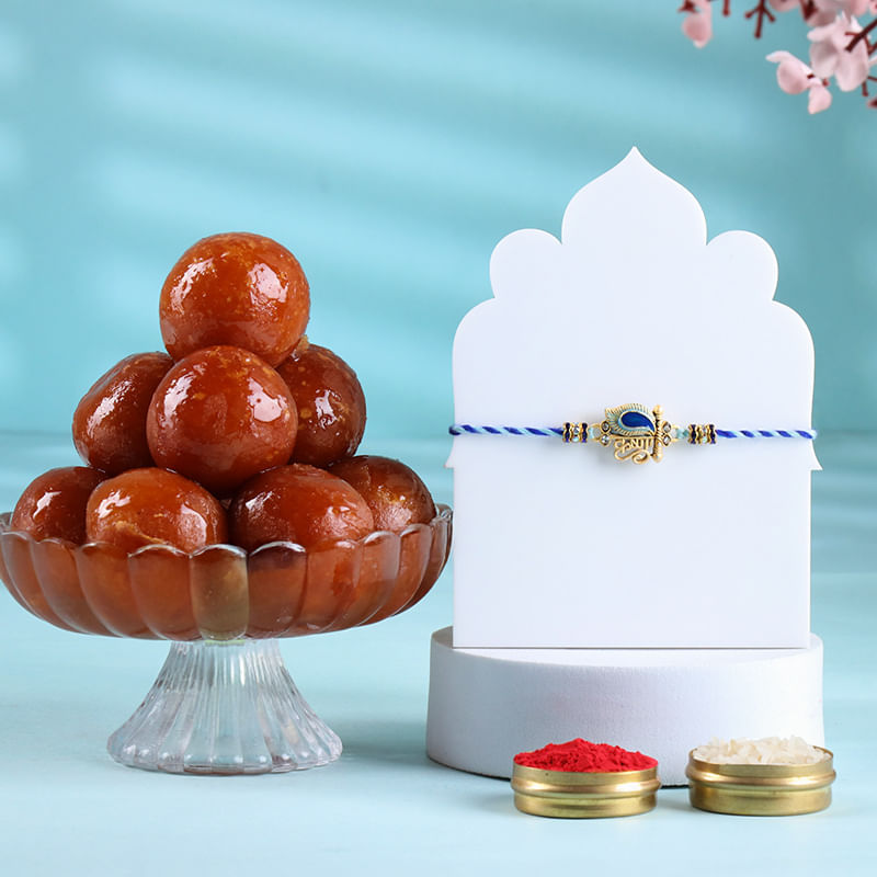 Majestic Blue Peacock Rakhi With Sweets 500Gm
