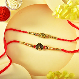 Majestic Elephant N Graceful Peacock Rakhi Set
