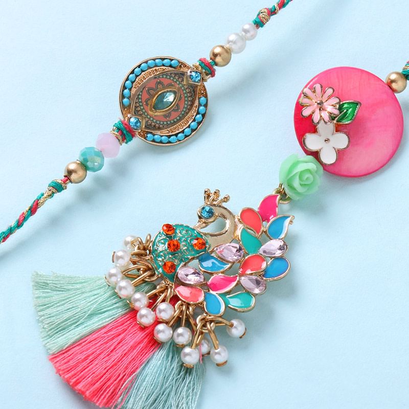Majestic Peacock Bhaiya Bhabhi Rakhi Set