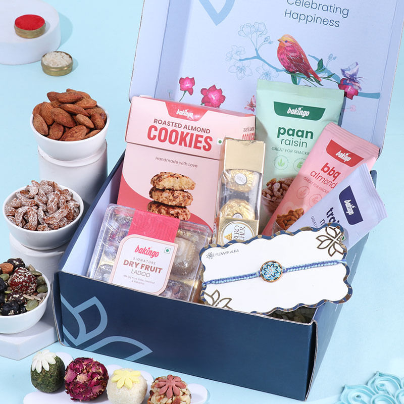 Mandala Blue Rakhi With Gourmet Treats
