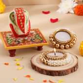 Marble Ganesha N Diyas Diwali Set