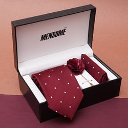 Maroon Polka Dots Tie Set For Mens