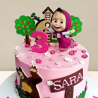 Upper View of Masha and Bear Happy Birthday Cake