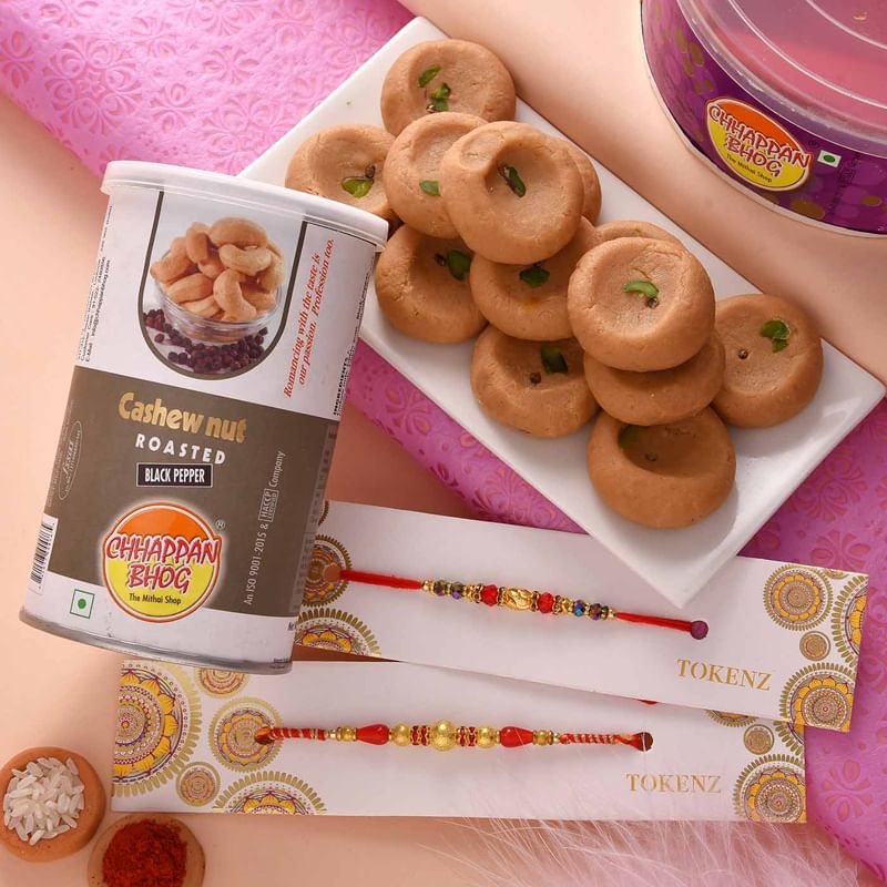 Mathura Peda With Cashew Nuts N Designer Rakhis