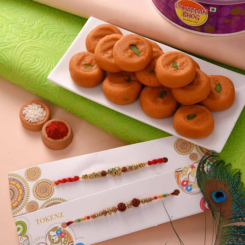 Mathura Peda With Ganesha Rudraksh Rakhis