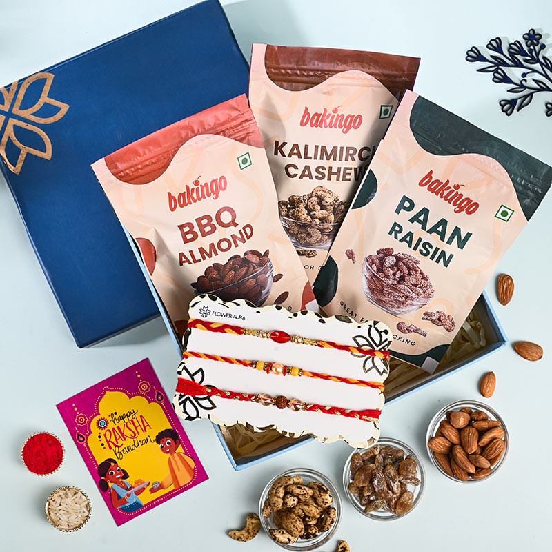 Mauli Rakhi Trio And Dryfruits Hamper