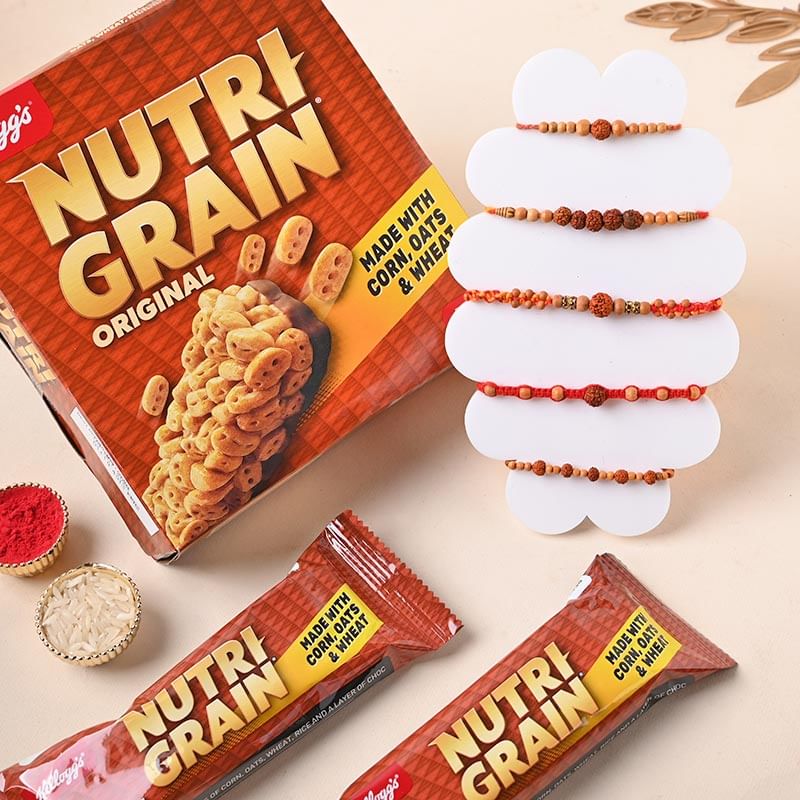 Set of 5 Mauli Rakhi with Nutri Grain Bar