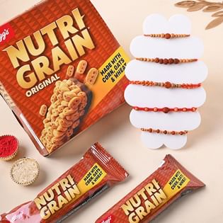 Set of 5 Mauli Rakhi with Nutri Grain Bar
