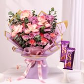 Mauve Garden Bouquet With Chocolates