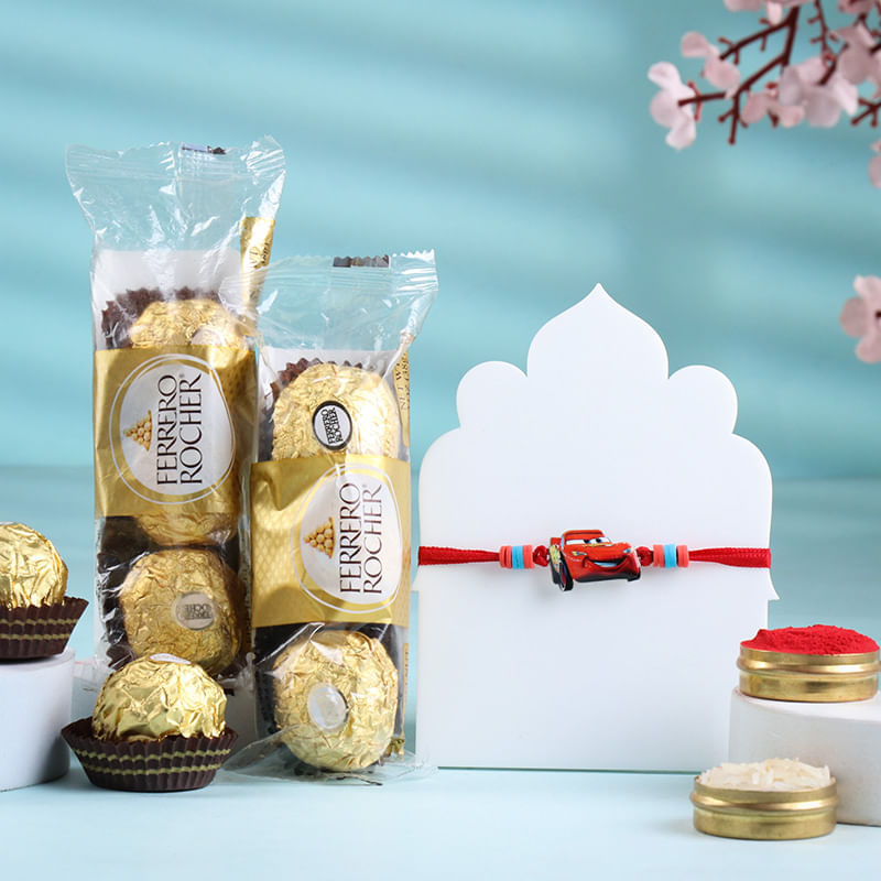Mcqueen Car Rakhi With Ferrero Rochers