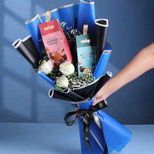 Meadow White Roses N Choco Rocks Combo